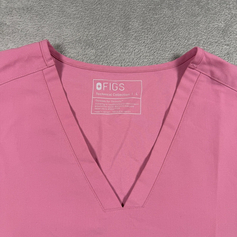FIGS Casma Scrub Top Womens Large Pink V-Neck Short Sleeve FW1100 - Picture 2 of 9